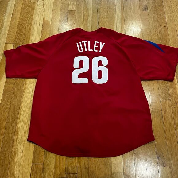 VTG Majestic Philadelphia Phillies Chase Utley Jersey Red Baseball MLB Mens XL - Picture 2 of 7